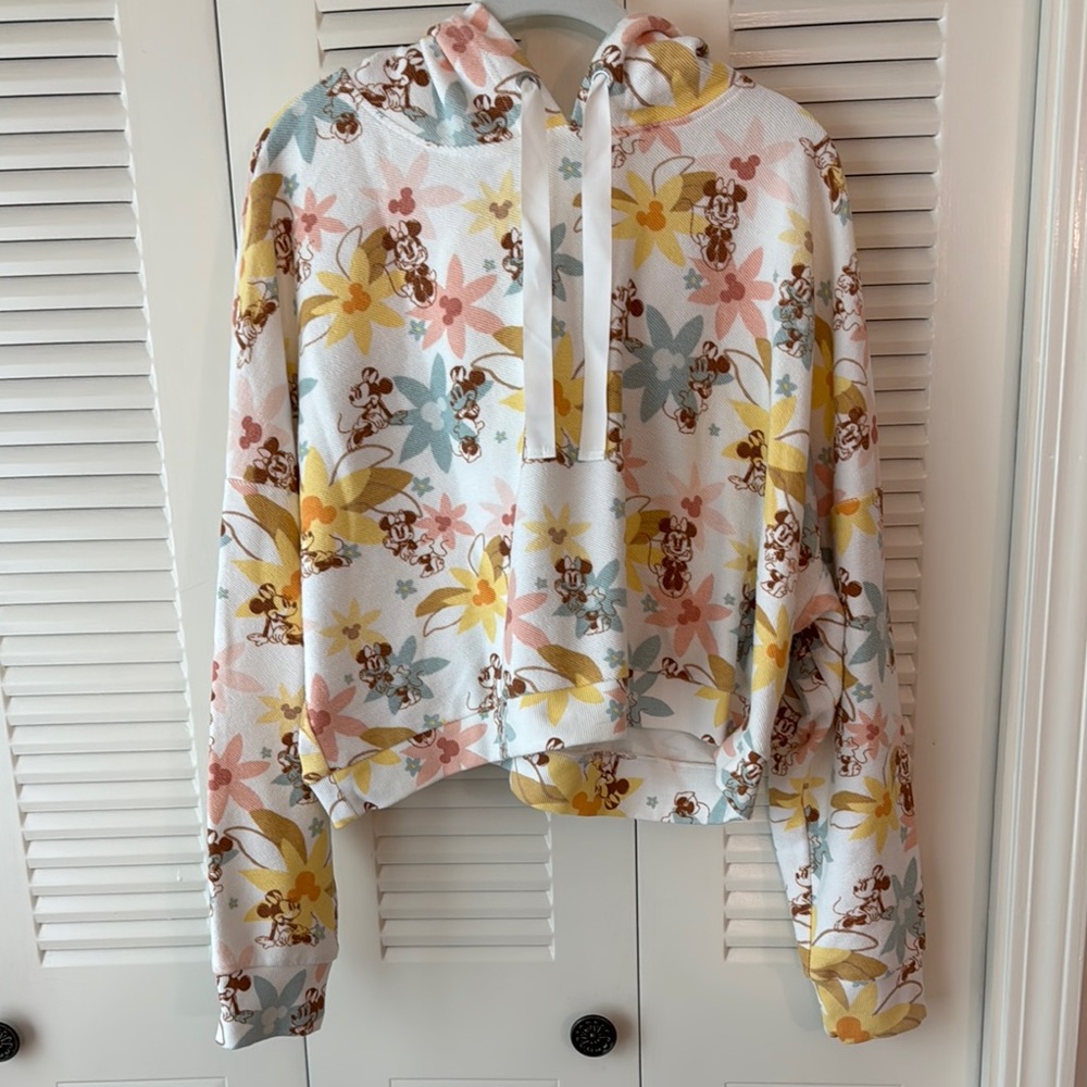 Disney Women's Floral Hoodie - White, Yellow, Blue